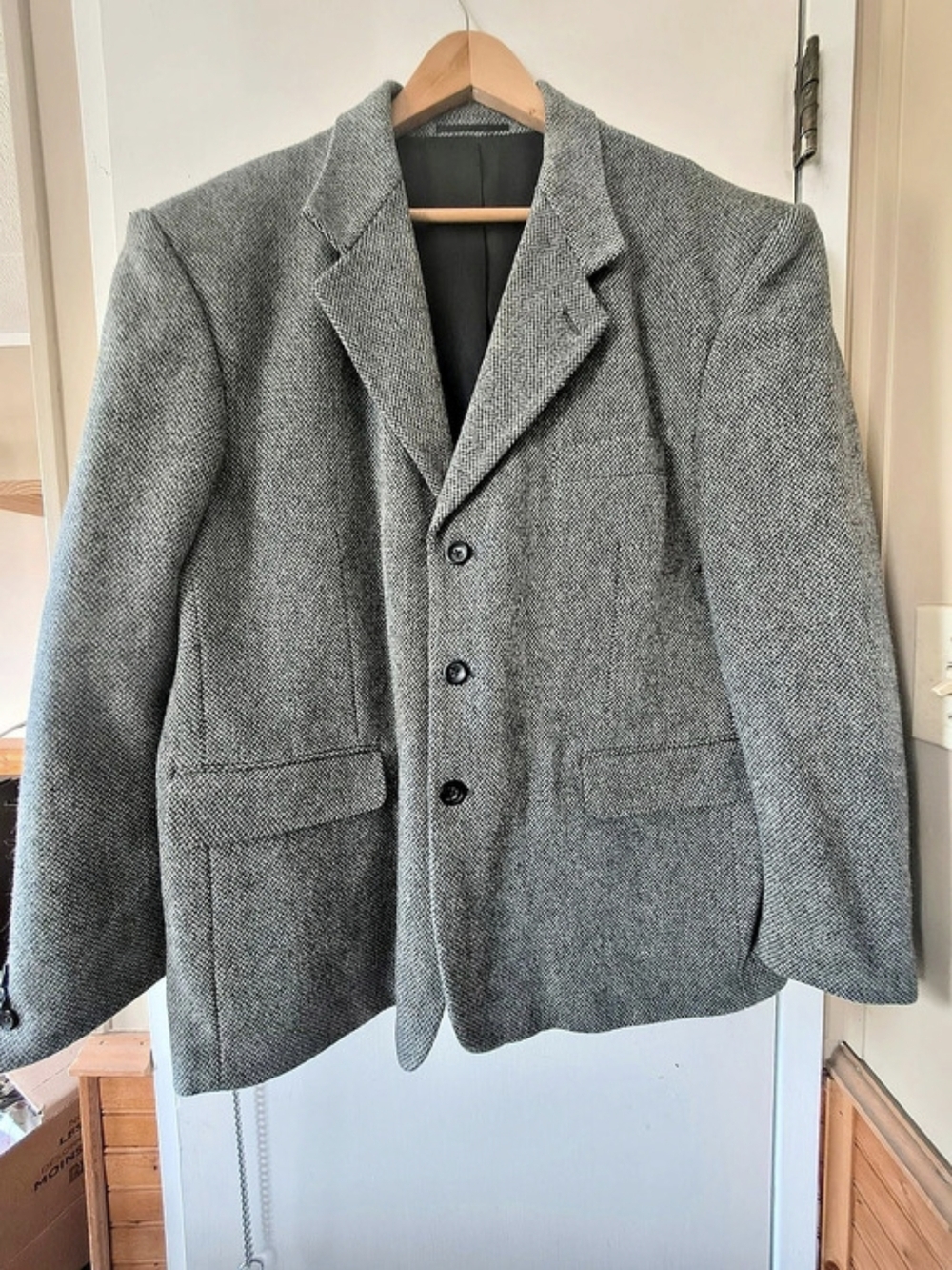 Protocol Men's 100% Virgin Wool Tweed Sport Coat Gray 46S
